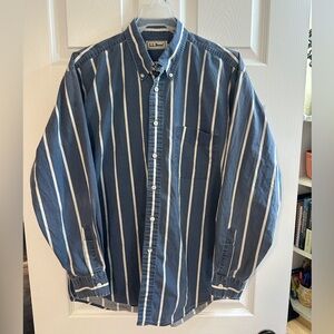 L.L. Bean Mens Vintage 90’s Oversized 100% Cotton Blue Striped Button Down Shirt